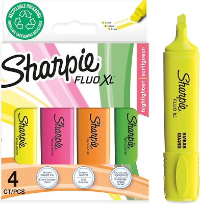 SHARPIE Fluo XL Textmarker, Keilspitze, leuchtend fluoreszierend, 4er Set