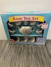 Vintage Battat Play Porcelain Rose and Bear Tea Set 13 pieces
