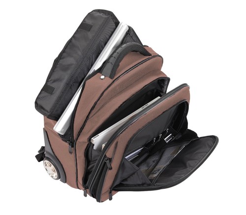 MOCHILA PORTATIL NYLON TROLLEY RUEDAS MARRÓN 1 - Imagen 2 de 2