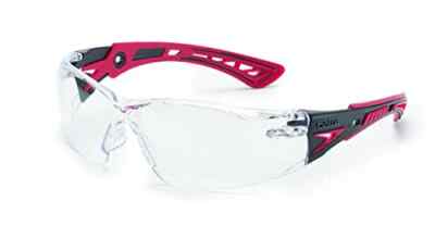 Bolle Safety 41080 Rush+ Safety Glasses Platinum Clear Lenses Black & Red Frame