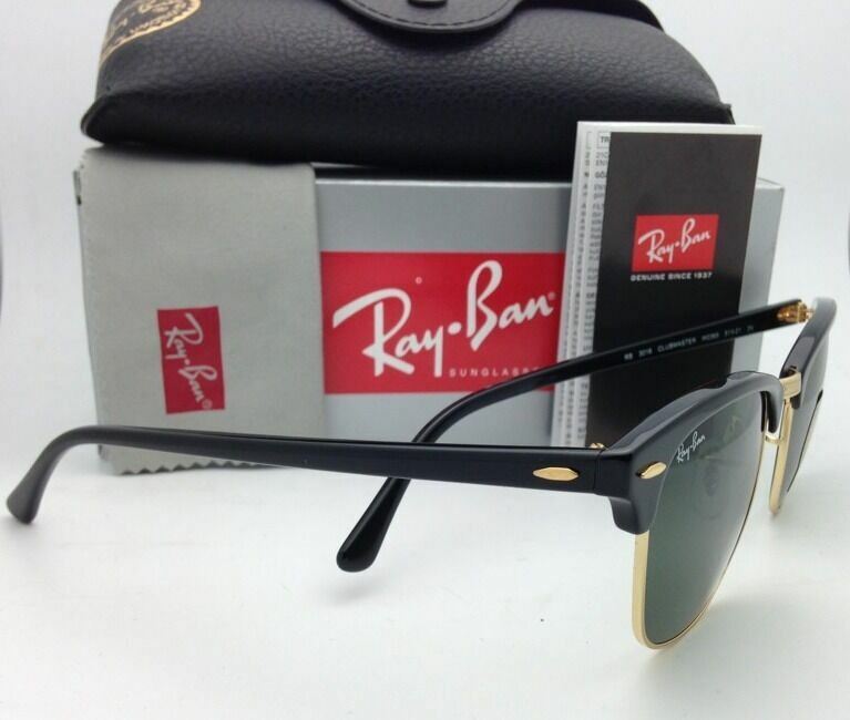 New CLUBMASTER Ray-Ban Sunglasses RB 3016 W0365 51-21 Black & Gold