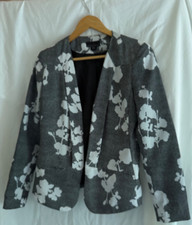 ATTENTION SIZE 10 Black/White Floral Lined Open Wrap Hidden Pockets Blazer