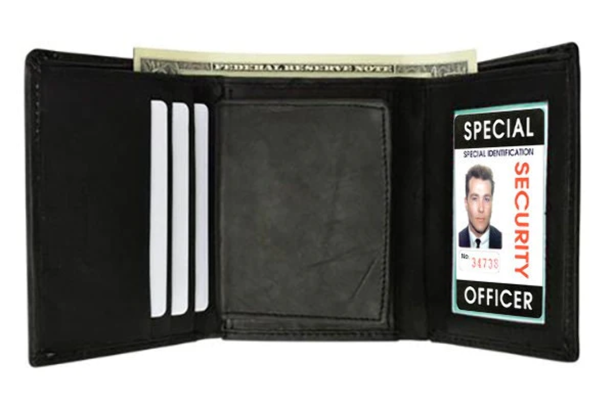 RFID Blocking Black Leather Men's Conceal Carry Badge Wallet