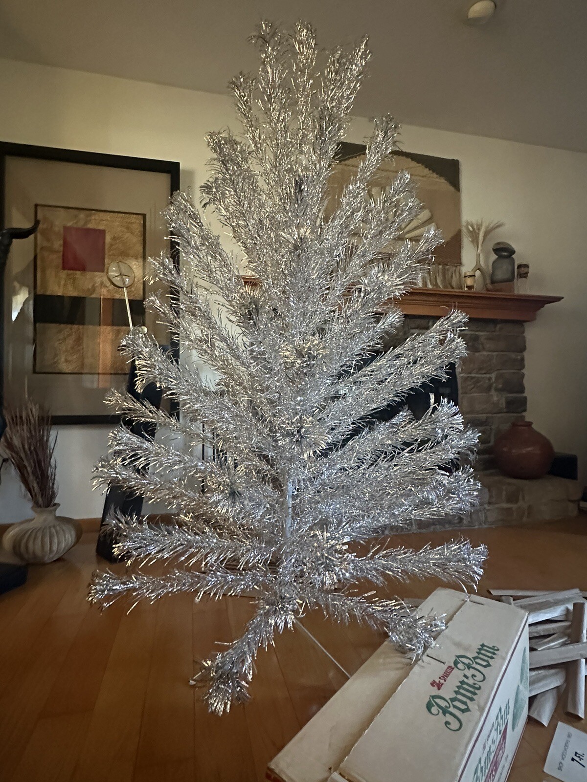 Vintage Sparkler Pom Pom Aluminum Christmas Tree 7' 88 Branch Long