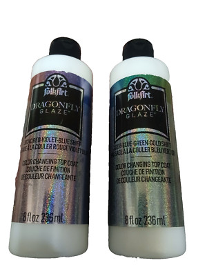 (2 Pack Mix Lot) Dragonfly Glaze Top Coat Paint 8 FL Oz EACH BOTTLE   RED & BLUE