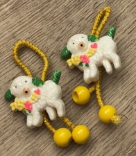 NEW VTG Dog Hair Ties Pig/Pony Tails Plastic w/Yellow Elastic Band 80 s SET OF 2