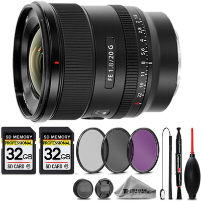 Sony FE 20mm f/1.8 G Lens +3PC FILTER + 64GB STORAGE BUNDLE KIT
