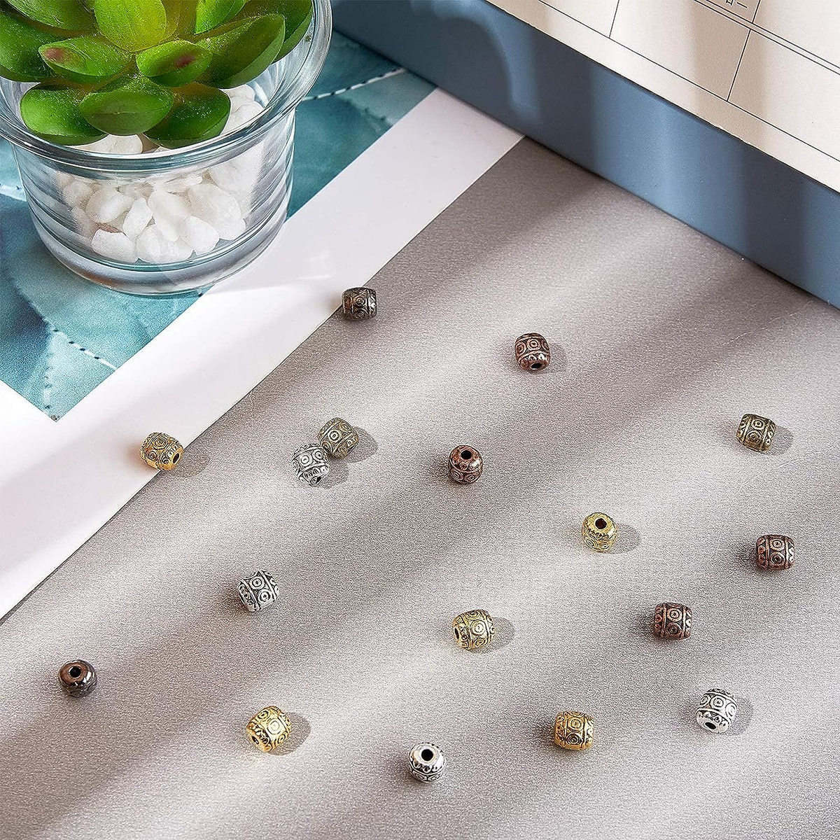 100pcs 6mm Tibetan Spacer Beads - Antique Silver Barrel Beads For Jewelry Making