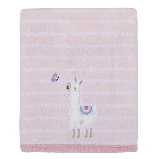 Parents Choice Appliqued Llama Plush Baby Blanket Pink and White New