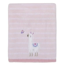 Parents Choice Appliqued Llama Plush Baby Blanket - Pink and White - New