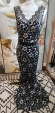 Betsy  Adam Black Sleeveless Mother Bride Floral Lace Maxi Dress Size 8 NWT