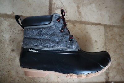 Black Rubber Gray Quilted Fabric SKECHERS Pond Lil Puddles Laced Duck  Boots