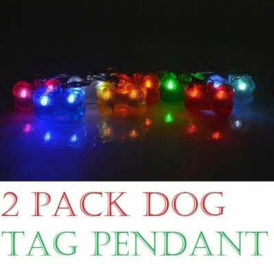 (Pack 2) LED Dog Collar Tag Pendant Night Safety Flashing Light UP Bone Shape - Image 1 of 4
