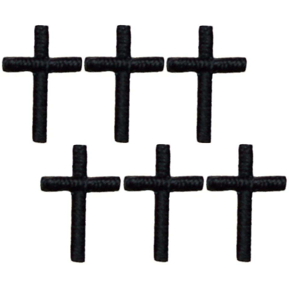6-Pack Cross Applique Patch Mini Black Embroidered Christian Badge 1/2" Iron On - Image 2 of 2