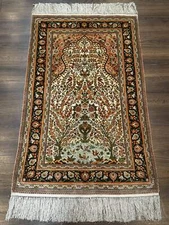 Exceptional Silk Rug 2.6 x 4 Very Fine 630 KPSI Tree of Life Bird Pictorials
