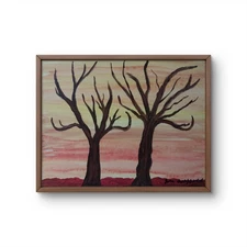 Leafless Trees Expressionism 14X11 Handmade Signed Colorful Original Art Canvas