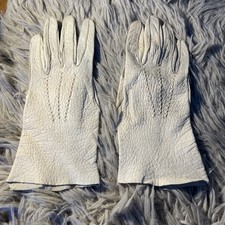 Vintage table cut pig skin gloves size 6 decorative trim cream
