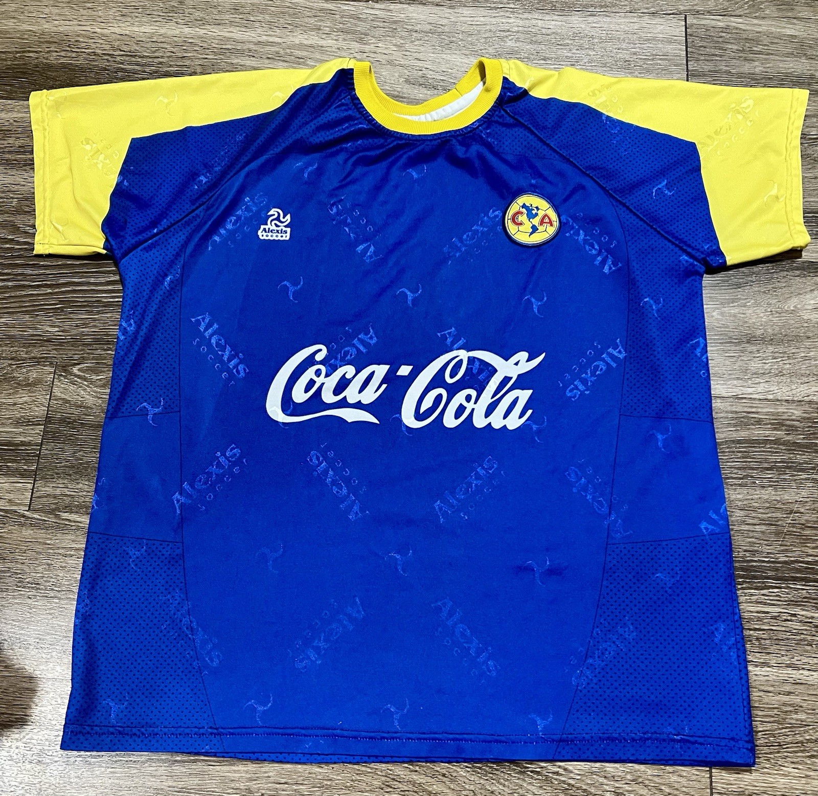 Vintage Club America Soccer Jersey Large Blue Coca Cola Corona Alexis Liga MX