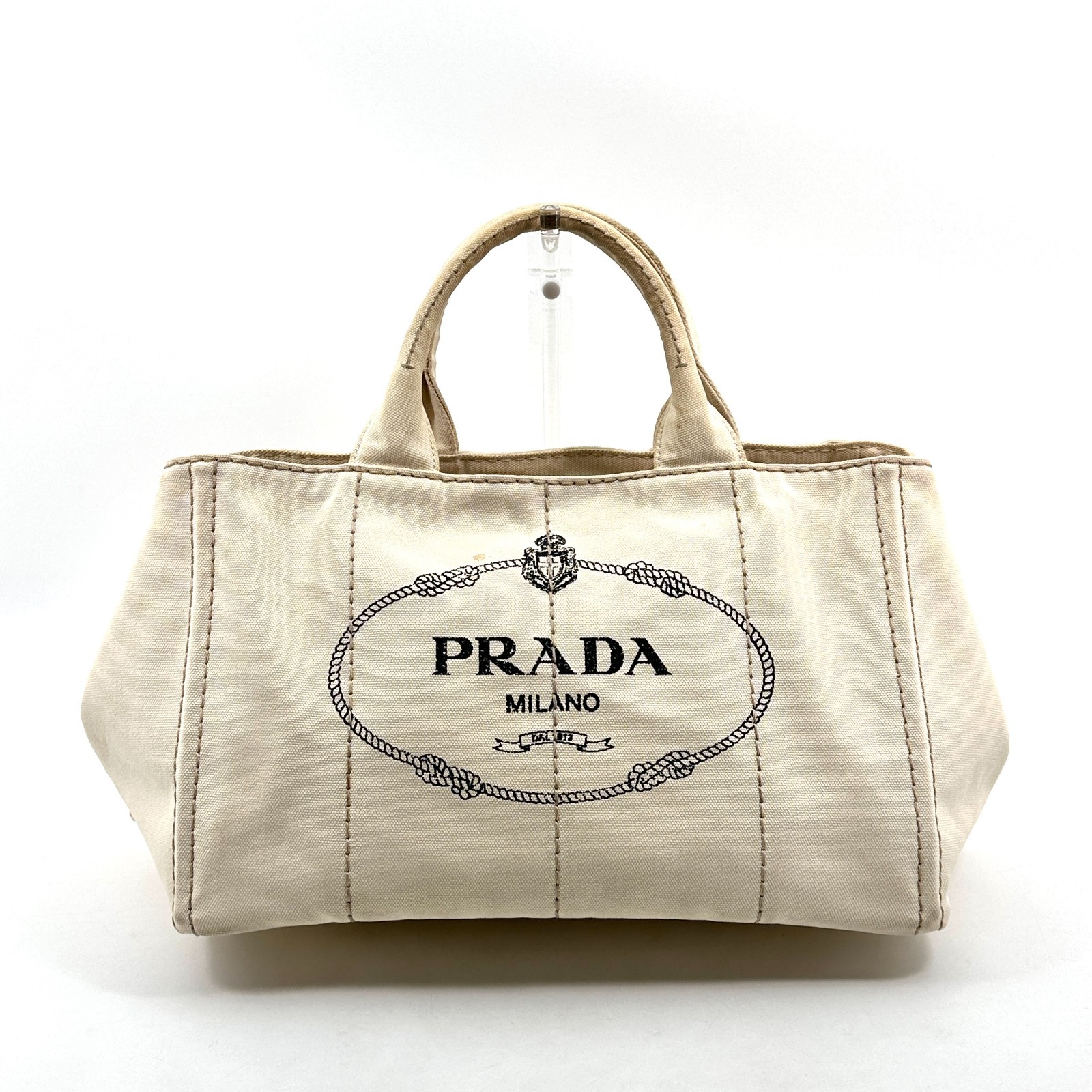 PRADA Canapa tote bag 2way Canvas Logo White Auth thumbnail 2