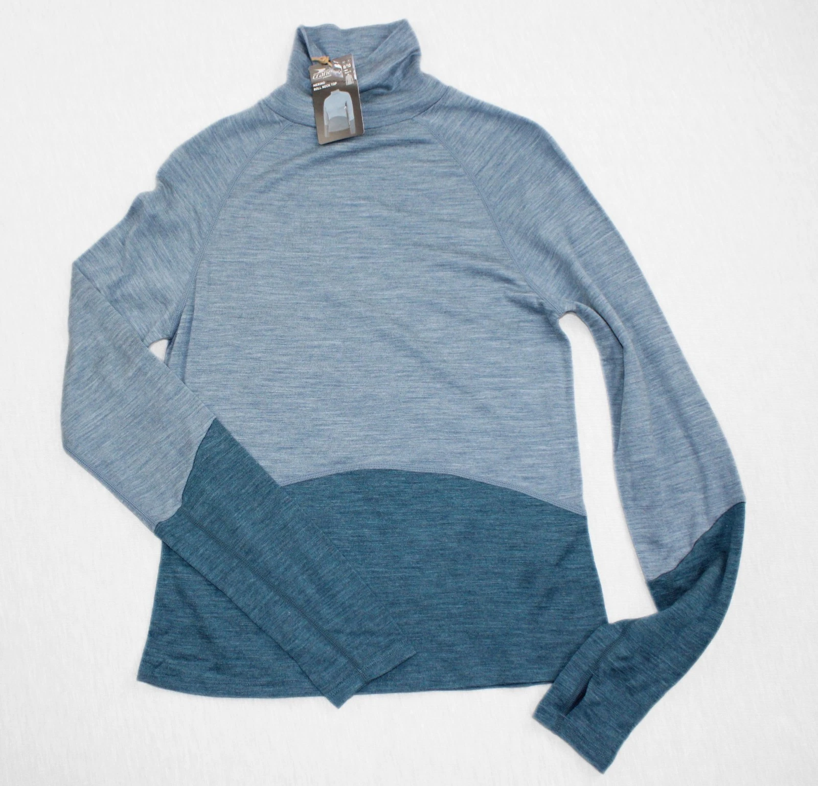 Crane Womens Merino Wool Thermal Top UK 8 / 10 Roll Neck Blue Base Layer Winter