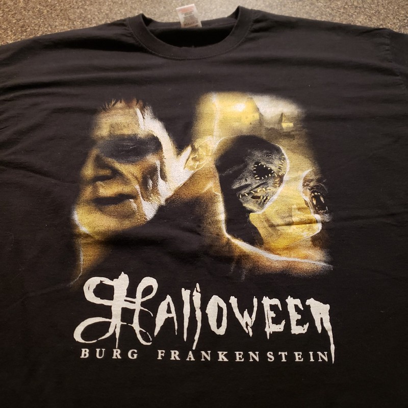Halloween Burg Frankenstein Vintage Vtg Tee Shirt Mens XL Black Horror Graphic