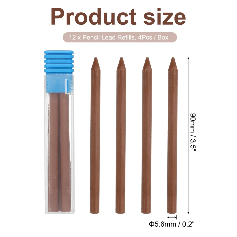 Recambios de plomo para lápiz de carpintero de 5,6 mm 2B 12 piezas, recambios para lápiz seco sólido, marrón Foto 2 de 4