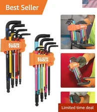 Hex Key Wrench Set Color Coded SAE Metric Long Arm Ball End 18-Piece