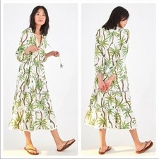 FARM Rio Swinging Palm 100% Linen Midi Dress Resortwear Tropical Vacation XL NWT