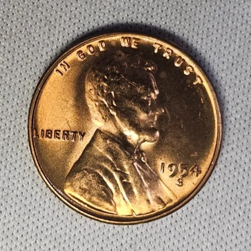 1954 S  Lincoln Wheat One Cent 1c Coin Red BU #AB536
