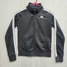 Women's Small Kappa Zip Up Track Jacket Black Text Logo On Arms