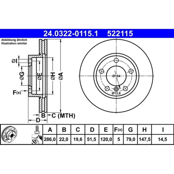 Bremsscheibe Ate 24.0322-0115.1 (2 Stk.) FüR Bmw 3Er Z3 Roadster-image
