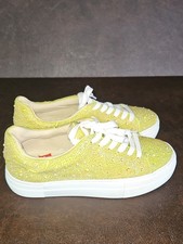Betsey Johnson Sidny Bright Citron Yellow Crystal Embellished Platform Sneakers