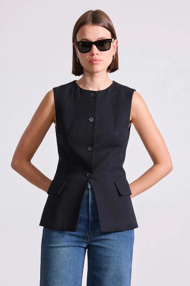 Chaleco Apiece Apart Elu Crew para mujer negro talla 4/pequeño Foto 2 de 4