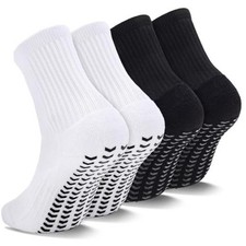 2/4 Pairs Kids Youth Grip Soccer Socks Cushioned Non Large 2pairs-black white