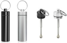 Travel Spice Container with Spoon - Mini Metal Vial Keychain Box 2Pack