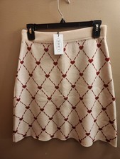 Cider Sweater Winter Skirt Beige Heart Rhombus Skater Knee Length Size L NWT