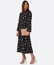 RIXO Selena Black Ditsy Bunch Floral Long Sleeve A-Line Midi Dress, Size XS