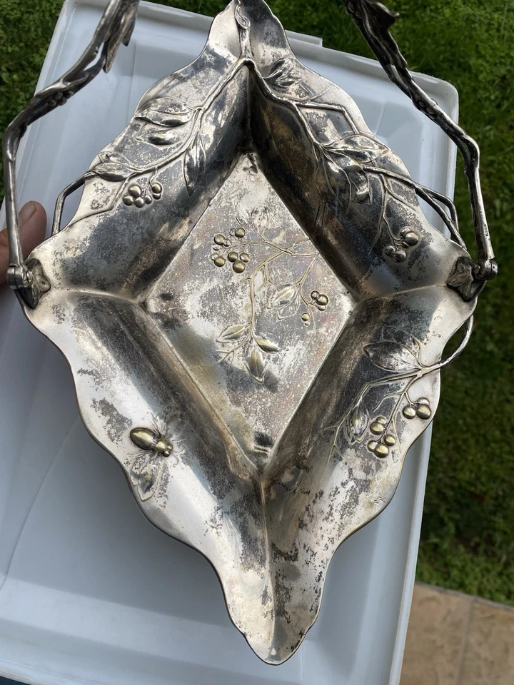 Bandeja plateada Art Nouveau 1890-1910 base de latón de WMF WMFM Foto 4 de 4