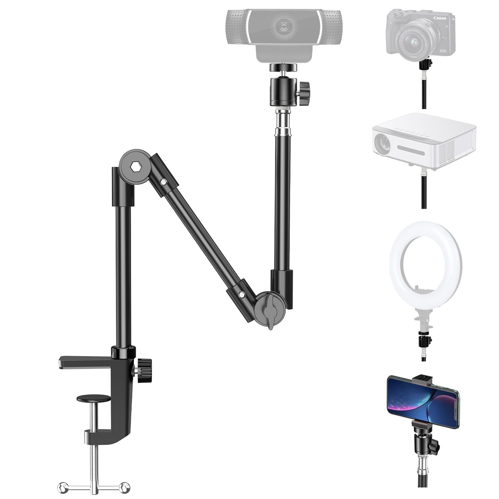 Webcam Stand Camera Mount with Phone Holder, 22 Inch Foldable Flexible Goosen...-image