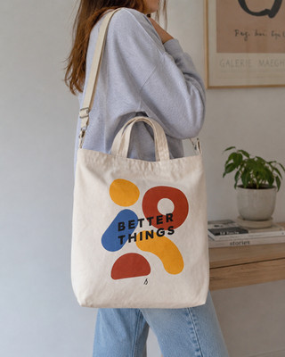 BAGGU Better Things Canvas Tote Crossbody Bag Adjustable Strap 15x16 Cotton