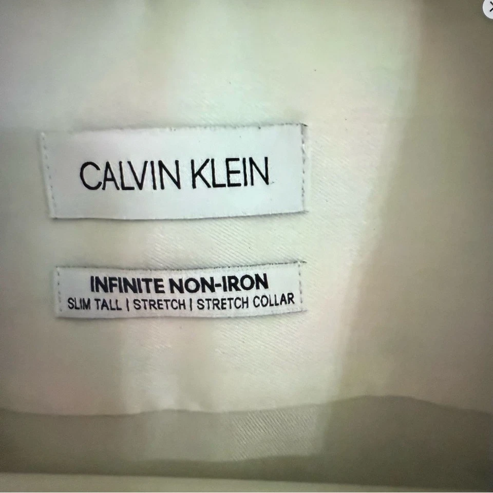 Camisa de vestir blanca para hombre Calvin Klein puños franceses cuello formal 17,5 grande y alto Foto 2 de 4