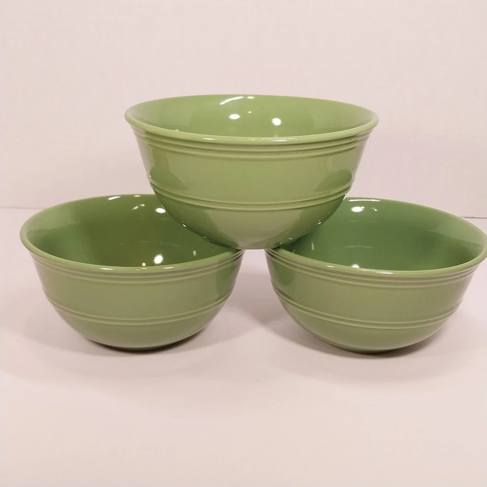Set of 3 Mainstays GREEN STALK RAINFOREST Embossed Stoneware Soup Cereal Bowls - Image 4 of 4