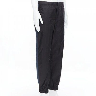 PRADA 2018 black blue nylon side stripe toggle gabardine track pants L