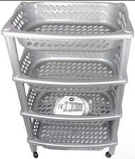 3 Tier Grey Fruit Vegetable Storage Trolley Basket Rack Kitchen Cart with Wheels
