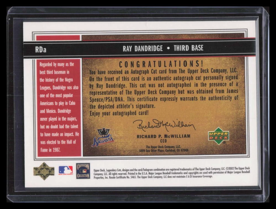 2002 SP Legendary Cuts Autographs RDA Ray Dandridge Cut Auto 40/179 - Image 2 of 2