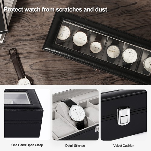 UTEN 6 Slots PU Leather Watch Box Jewelry Display Storage Case w/Real Glass - Bild 8 von 20