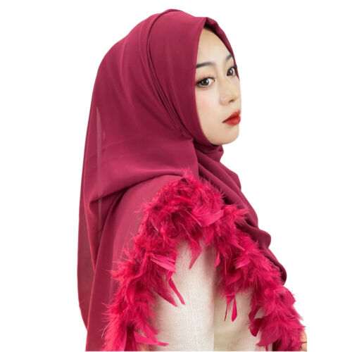 Islamic Feather Hijab Women Long Scarf Shawl Muslim Turban Wrap Headscarf Cover - Picture 12 of 34