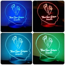 Personalized Backlit Etched Acrylic Baby Footprint/ Handprint Profile Display