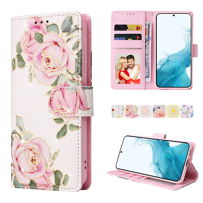 For Samsung Galaxy S23 S22 S21 S20 10 Luxurious Flower Wallet Leather Case Cover
