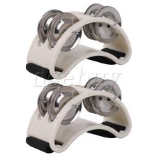 2 PCS Foot Tambourine with Metal Jingle Bells for Percussion Instruments White